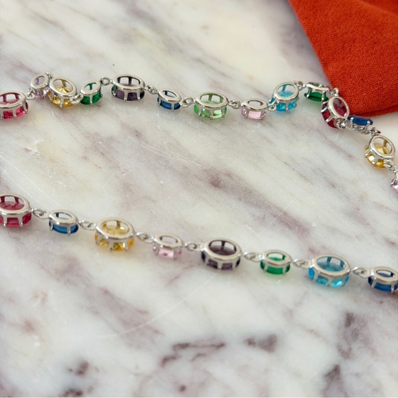 🌈 Anthropologie Rainbow Stone Lariat Necklace in Silver - Picture 10 of 11